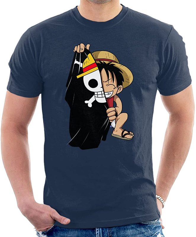 T-Shirt-Luffy-Drapeau-de-Pirate-Bleu-Foncé