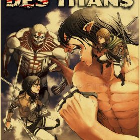 Poster Titan Eren – Mikasa – Armin vs Titan Cuirassé
