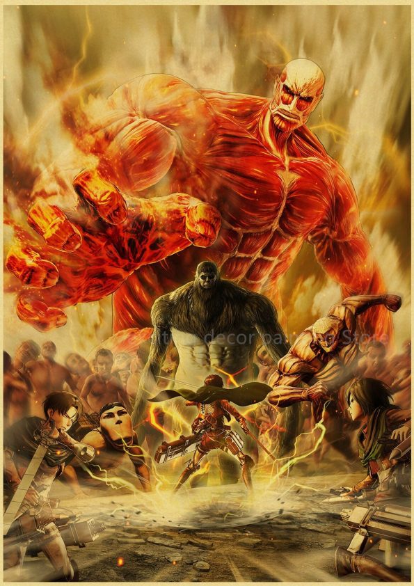 Poster Titans vs Eren – Livai – Mikasa