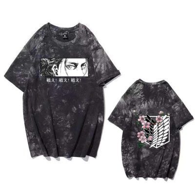 T-Shirt Style Noir Attaque des Titans : Eren Adulte